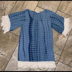 Umgee Acid Wash Fringe Tunic Crochet Detail Tie
Dye Size 1XL Boho western